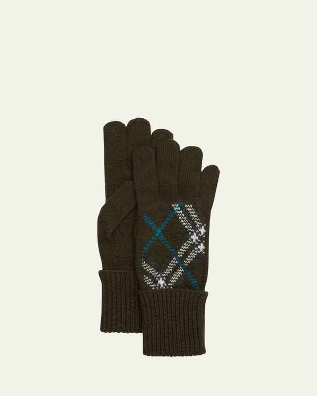 Men's Bias Check Cashmere Knit Gloves